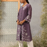 Aks Purple Embroidered Modal Chanderi Tunic for Women