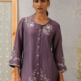 Aks Purple Embroidered Modal Chanderi Tunic for Women