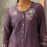 Aks Purple Embroidered Modal Chanderi Tunic for Women