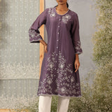 Aks Purple Embroidered Modal Chanderi Tunic for Women
