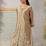 Aks Beige Embroidered Modal Chanderi Tunic for Women