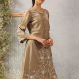 Aks Beige Embroidered Modal Chanderi Tunic for Women