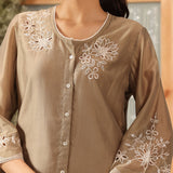 Aks Beige Embroidered Modal Chanderi Tunic for Women