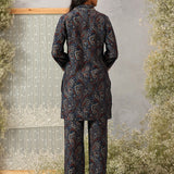 Kali Navy Blue Printed Viscose Co-ord Set for Women
