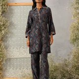 Kali Navy Blue Printed Viscose Co-ord Set for Women