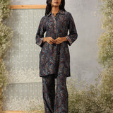 Kali Navy Blue Printed Viscose Co-ord Set for Women