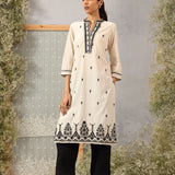 Riwayat Classic Black Embroidered Rayon Flex Mid- Kurta for Women