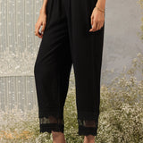 Rhea Black Rayon Loose Fit Palazzo Pants for Women