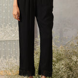 Naveli Black Rayon Loose Fit Palazzo Pants for Women