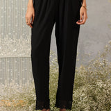 Naveli Black Rayon Loose Fit Palazzo Pants for Women