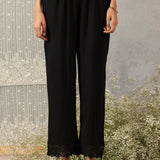 Naveli Black Rayon Loose Fit Palazzo Pants for Women