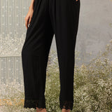 Naveli Black Rayon Loose Fit Palazzo Pants for Women