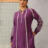 Surur Purple  Embroidered Cotton Viscose Crinkled Top for Women