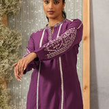 Surur Purple  Embroidered Cotton Viscose Crinkled Top for Women