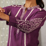 Surur Purple  Embroidered Cotton Viscose Crinkled Top for Women