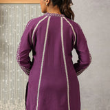 Surur Purple  Embroidered Cotton Viscose Crinkled Top for Women