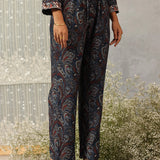 Kali Navy Blue Printed Viscose Co-ord Set for Women