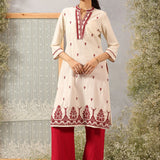 Riwayat Maroon Embroidered Rayon Flex Mid Kurta for Women