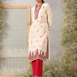 Riwayat Maroon Embroidered Rayon Flex Mid Kurta for Women