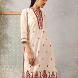 Riwayat Maroon Embroidered Rayon Flex Mid Kurta for Women