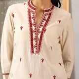Riwayat Maroon Embroidered Rayon Flex Mid Kurta for Women
