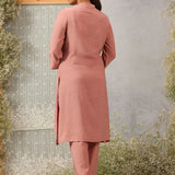 Rehanshi Light Pink Embroidered Rayon Slub Mid Co-ord set for Women