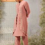 Rehanshi Light Pink Embroidered Rayon Slub Mid Co-ord set for Women