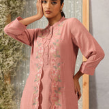 Rehanshi Light Pink Embroidered Rayon Slub Mid Co-ord set for Women