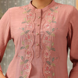 Rehanshi Light Pink Embroidered Rayon Slub Mid Co-ord set for Women