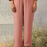 Rehanshi Light Pink Embroidered Rayon Slub Mid Co-ord set for Women