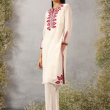 Nafees Maroon Embroidered Viscose Satin Mid Co-ord set for Women