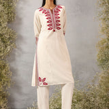 Nafees Maroon Embroidered Viscose Satin Mid Co-ord set for Women