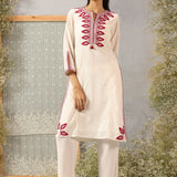 Nafees Maroon Embroidered Viscose Satin Mid Co-ord set for Women