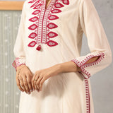 Nafees Maroon Embroidered Viscose Satin Mid Co-ord set for Women