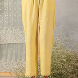 Solid Yellow Textured Kurta Set with Schiffli & Lace Work