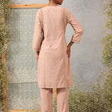 Solid Peach Textured Kurta Set with Schiffli & Lace Work
