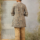 Grey Multi Color Printed Short Tunic with Yoke Embroidery