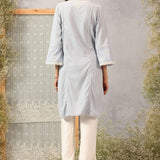 Spa Blue Mid-length Cotton Kurti for Women with Embroidery