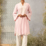 Pink Mid-length Cotton Kurti  for Women with Embroidery