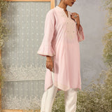 Pink Mid-length Cotton Kurti  for Women with Embroidery