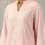Pink Mid-length Cotton Kurti  for Women with Embroidery