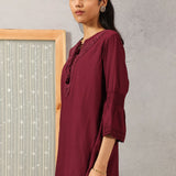 Ruby Wine Solid Tunic with Keyhole Neck and Bell Sleeves