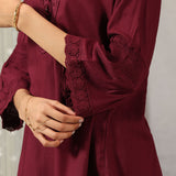 Ruby Wine Solid Tunic with Keyhole Neck and Bell Sleeves