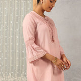 Pink Solid Tunic with Keyhole Neck and Bell Sleeves