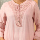 Pink Solid Tunic with Keyhole Neck and Bell Sleeves