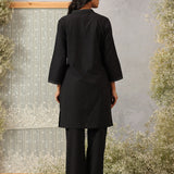 Parizad Black Embroidered Cotton Blend Mandarin Collar Straight Co-ord Set
