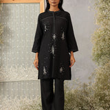 Parizad Black Embroidered Cotton Blend Mandarin Collar Straight Co-ord Set