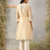 Aks Cream Embroidered Modal Chanderi Tunic for Women