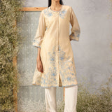 Aks Cream Embroidered Modal Chanderi Tunic for Women