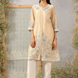 Aks Cream Embroidered Modal Chanderi Tunic for Women